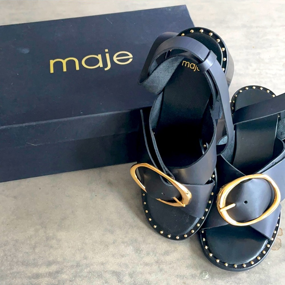 Maje black gold studded sandals